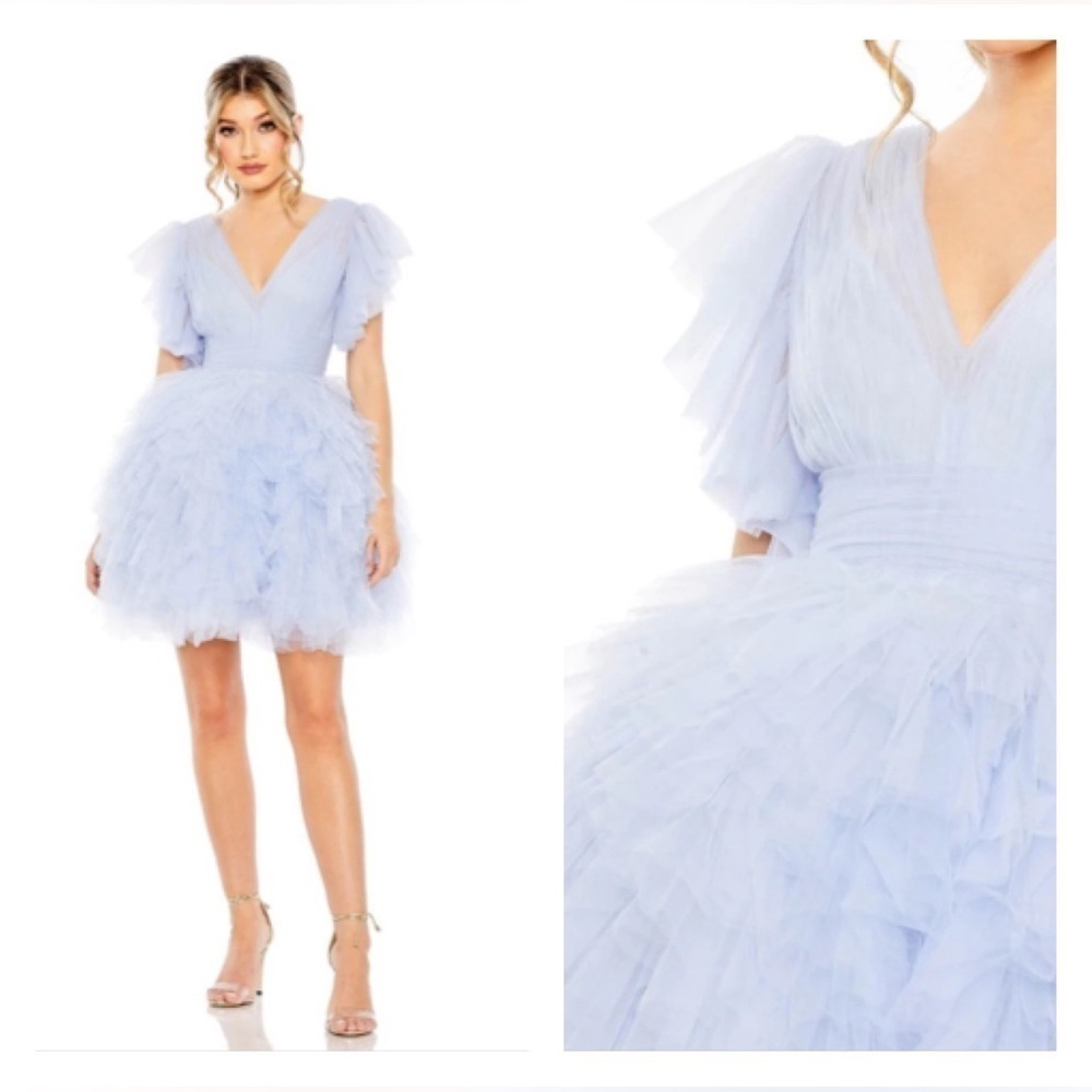 Mac Duggal 20505 NWT FLUTTER RUFFLE SLEEVE TIERED DRESS